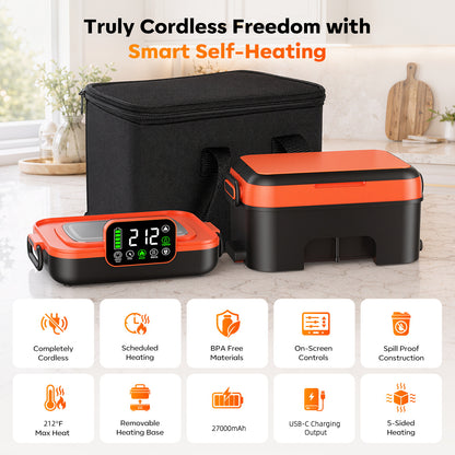 QUVIF 5-Sided Cordless Heated Lunch Box for Adults, 100W, 6.3 Cup
