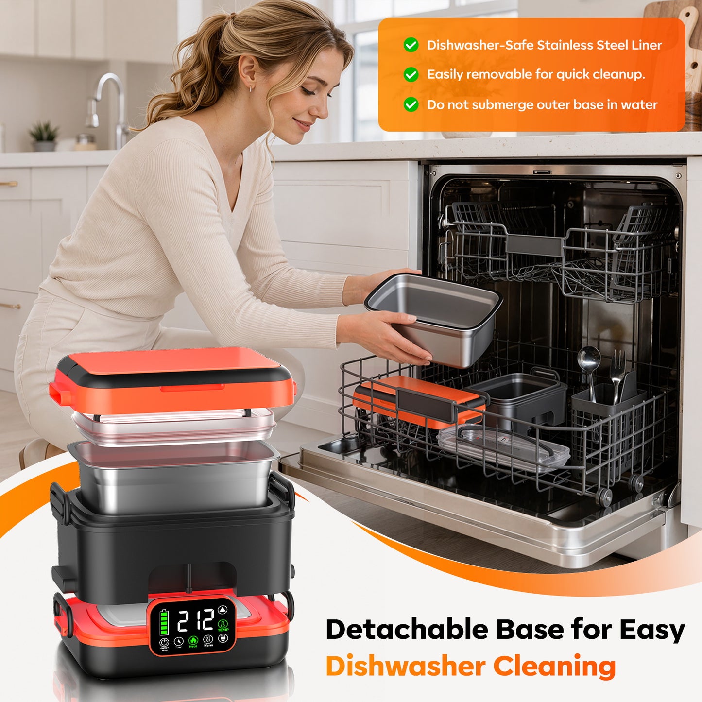 QUVIF 5-Sided Cordless Heated Lunch Box for Adults, 100W, 6.3 Cup