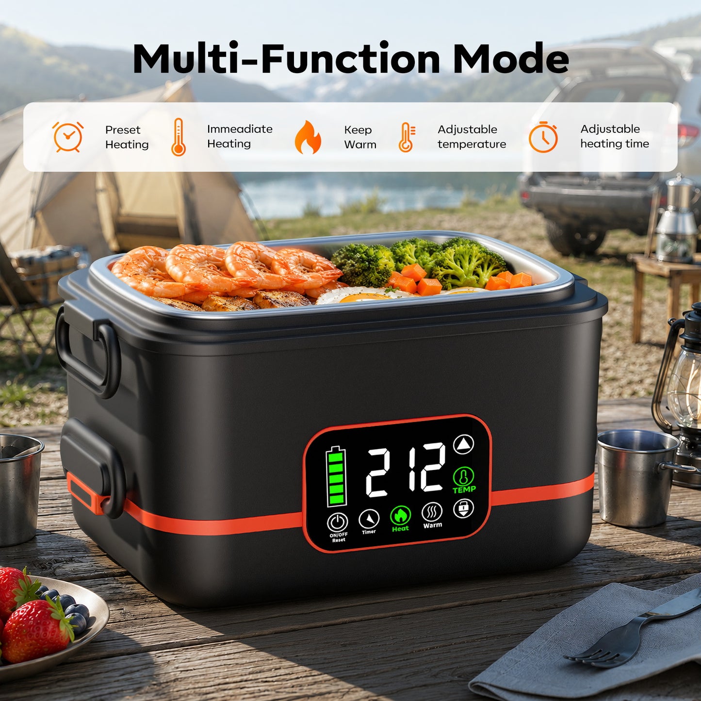 QUVIF 5-Sided Cordless Heated Lunch Box for Adults, 100W, 6.3 Cup