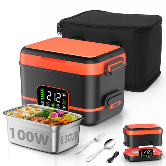 QUVIF 5-Sided Cordless Heated Lunch Box for Adults, 100W, 6.3 Cup