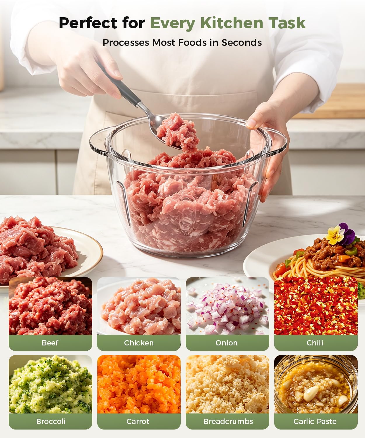QUVIF electric meat grinder multi-purpose kitchen food chopper, perfect for mincing beef, chicken, onion, garlic, vegetables and making various fillings, baby food and seasonings
